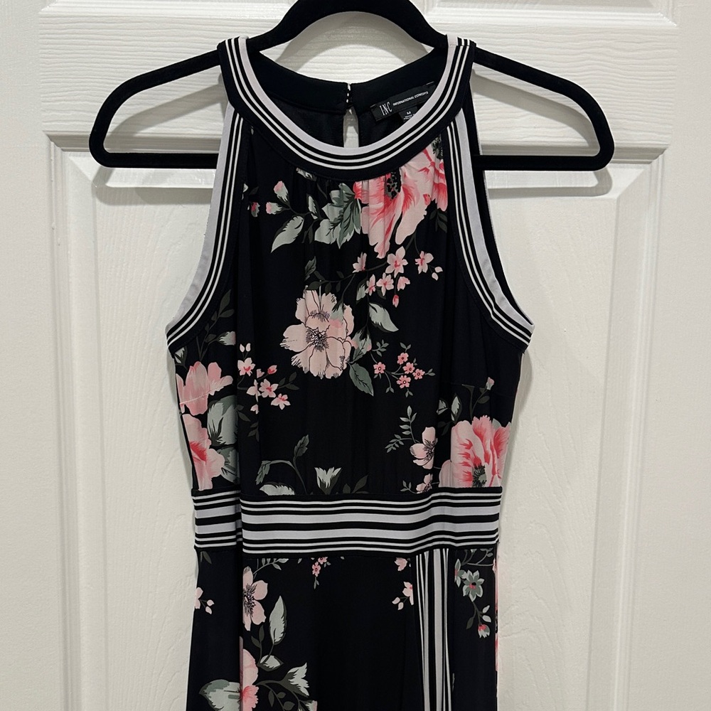 INC International Concepts Black and Pink Floral Maxi Dress